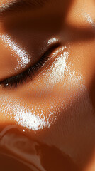 Fototapeta premium A close-up of healthy skin with visible hydration, light reflecting off the surface, highlighting its texture