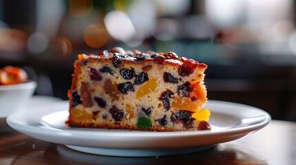 Vibrant Fruit Cake Slice with Dried Fruits and Nuts