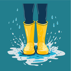Vibrant Yellow Rain Boots Splashing in Water - Fun and Happy Illustration
