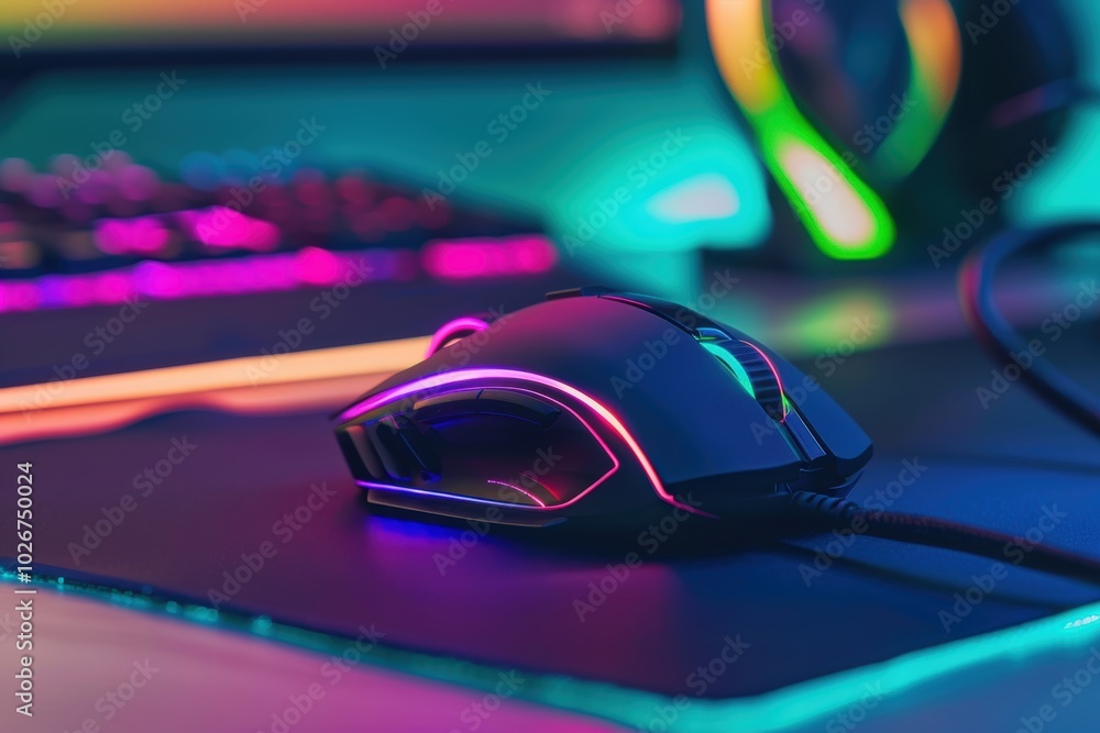 Poster high-performance gaming mouse with dynamic rgb lighting on sleek mousepad