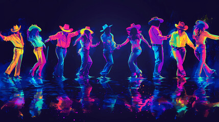 Neon-themed line dancing concept