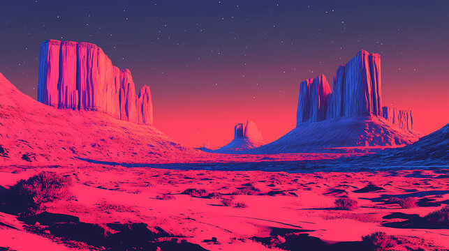 Neon pop art of the rocky desert