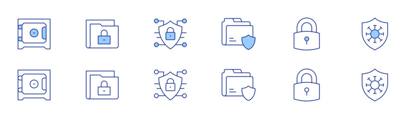Security icon set in two styles, Duotone and Thin Line style. Editable stroke. folder, lock, security box, confidential, antivirus, cyber security