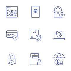 Security icons set. Thin Line style, editable stroke. encryption, spyware, security, online payment, box, laptop, protect, asset, insurance
