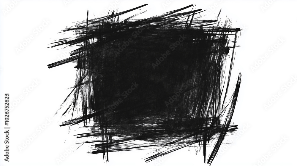 Poster a black and white image of a messy, splattered background with a black square in the middle