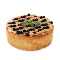Delicious homemade blueberry pie with mint isolated on white