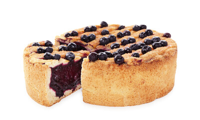 Cut homemade blueberry pie isolated on white
