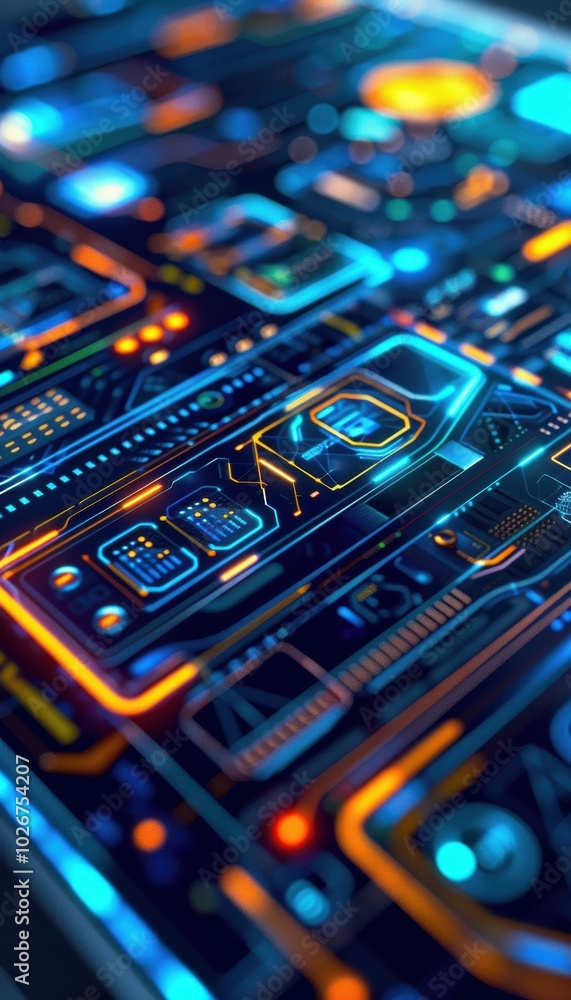 Poster futuristic app design on smartphone - cutting-edge interface for tech innovation