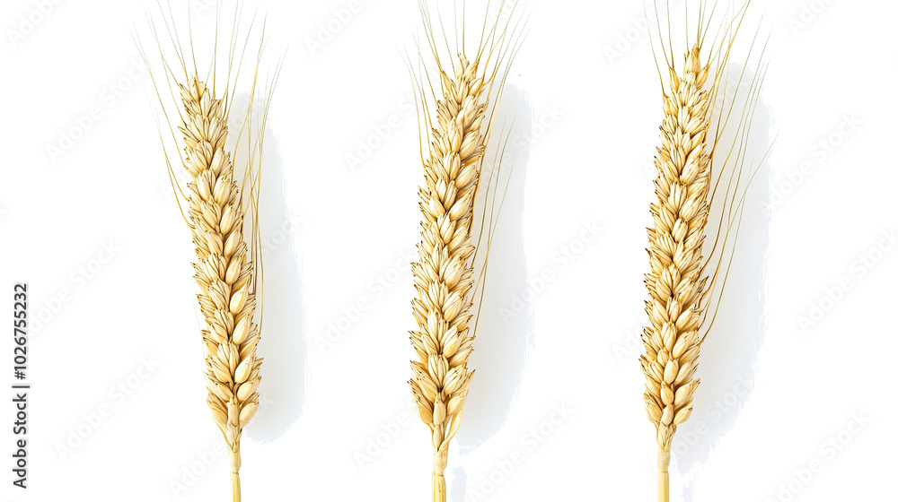 Poster golden ears of wheat arranged neatly against a plain background generative ai