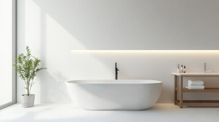 A simple, modern bathroom with white walls, designed in a Scandinavian style.