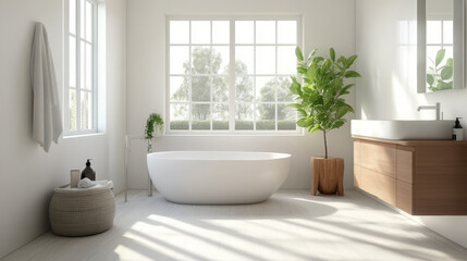 A simple, modern bathroom with white walls, designed in a Scandinavian style.