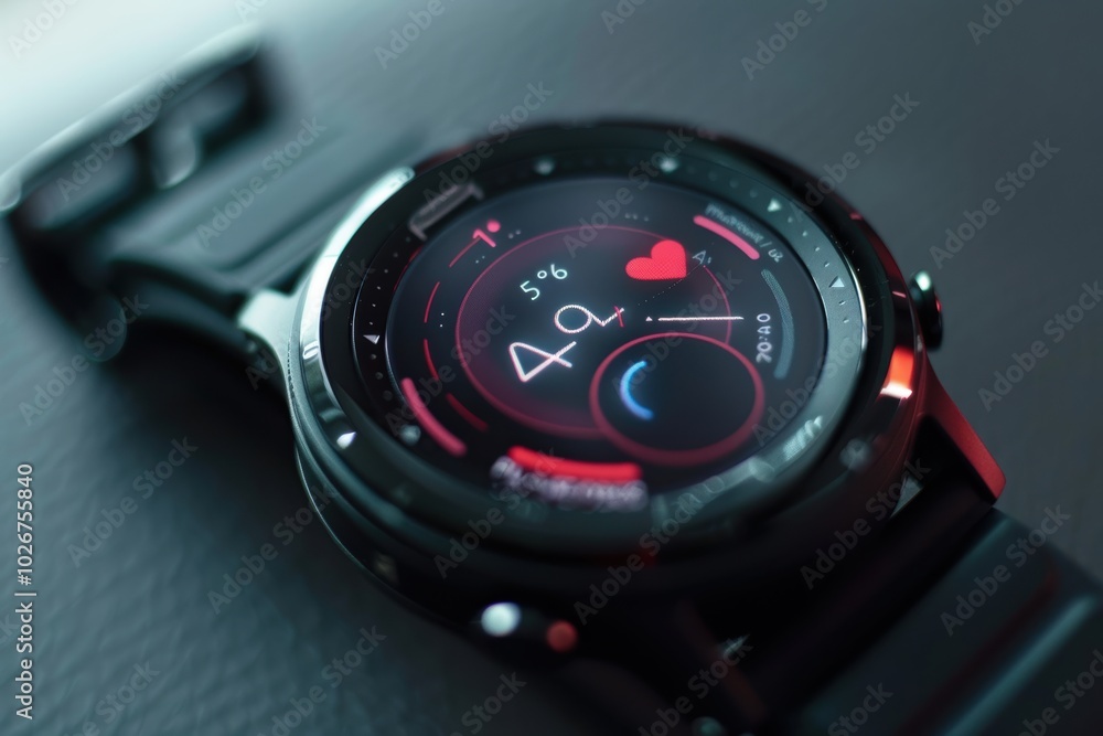 Poster advanced smartwatch displaying heart rate and fitness metrics for health monitoring applications
