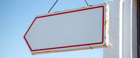 Obraz premium White and Red Weathered Sign Hangs Against a Blue Sky