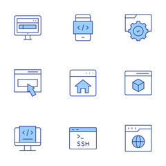 Website icons set. Line Duotone style, editable stroke. modeling, contact, website, mobile app, homepage, ssh, coding