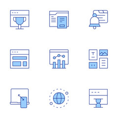 Website icons set. Line Duotone style, editable stroke. trophy, notification, web design, responsive, layout, web, analytics, browser, localization