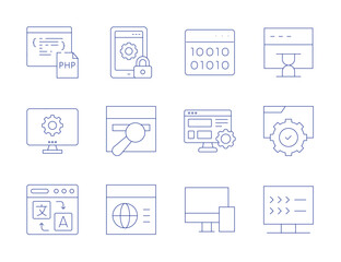 Website icons. Thin Line style, editable stroke. web maintenance, user experience, web, website, script, online translator, adaptive, php, binary code