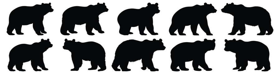 Fototapeta premium Polar silhouettes set, bear pack of vector silhouette design, isolated background.