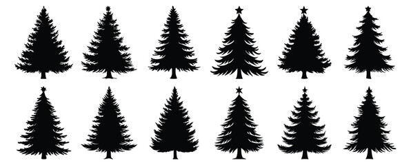 Fototapeta premium Xmas silhouette set vector design big pack of tree illustration and icon