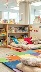 Cozy Preschool Corner with Children Collaboratively Solving Puzzle in Educational Setting