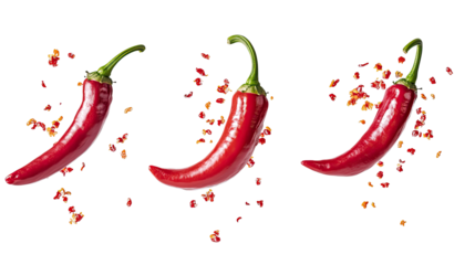Chili Peppers Bursting With Flavor Falling and Scattering Spices Generative AI