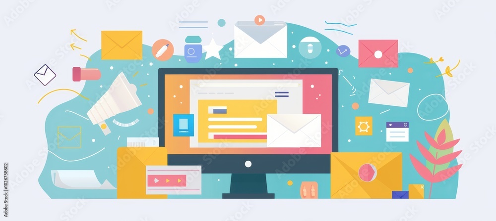 Poster vibrant email campaign design on desktop with product images and engaging call to action