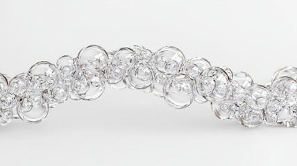 Obraz premium A sparkling line of interconnected clear crystals, beautifully arranged, reflecting light against a minimalist background.