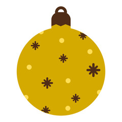 Gold Christmas ball for december holiday decoration. X-mas ornament editable color icon. Flat EPS cartoon style vector illustration.