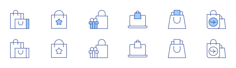 Shopping icon set in two styles, Duotone and Thin Line style. Editable stroke. shopping bag, online payment, duty free