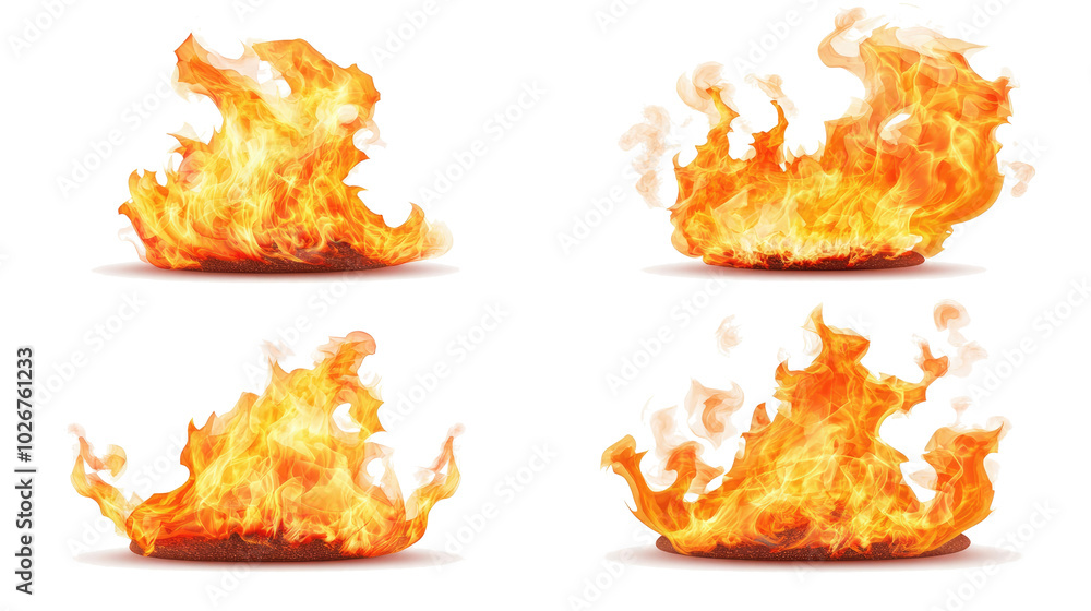 Aufkleber dynamic fire flames in various shapes and sizes glowing brightly generative ai