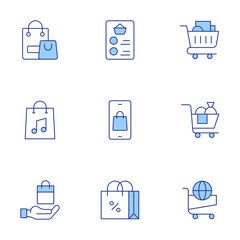 Shopping icons set. Line Duotone style, editable stroke. shopping bag, shopping cart, shopping list, online shopping