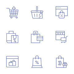 Shopping icons set. Thin Line style, editable stroke. basket, online ,  bag,  cart,  online
