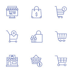 Shopping icons set. Thin Line style, editable stroke. cart, bag, online, commerce and