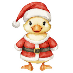 This charming cartoon duck in a festive Santa outfit brings holiday cheer and joy. Perfect for seasonal themes, children's art, or festive decorations.