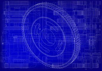Gear on a blue background. Mechanical engineering.