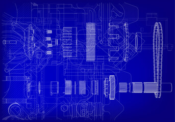 Clutch and other parts on a blue background.