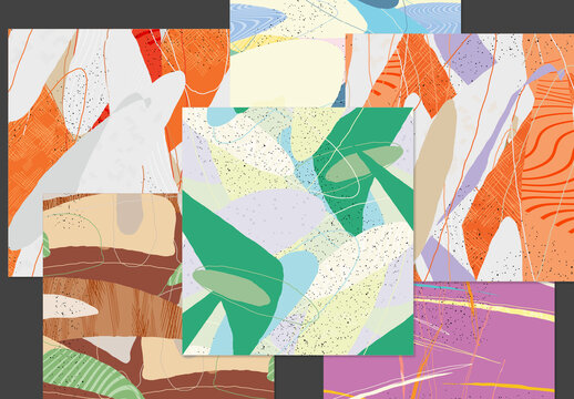Seamless Pattern Set with Organic Grunge Textured Overlapping Oval Wavy Shapes and Lines