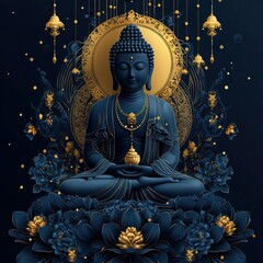 Obraz premium Buddha Silhouette Vector Celebrating Vesak Day with Shiny Background Design
