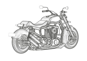 Motorcycle on a white background. Pencil drawing.