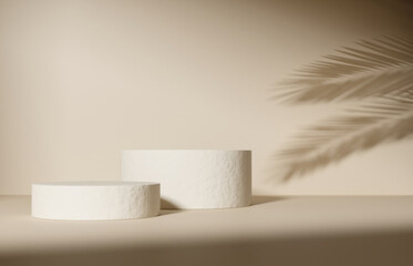 Product Podium - Beige Background, Two Beige Podiums. 3D Illustration