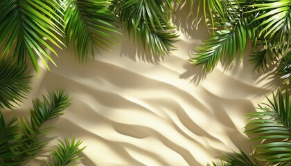 Obraz premium Tropical Summer Background Featuring Palm Leaves And Sandy Beach - A Hot Weather Landscape Perfect For Summertime Designs And Projects.