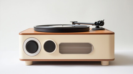 Vintage turntable with retro design, minimalist aesthetic, warm tones for music lovers