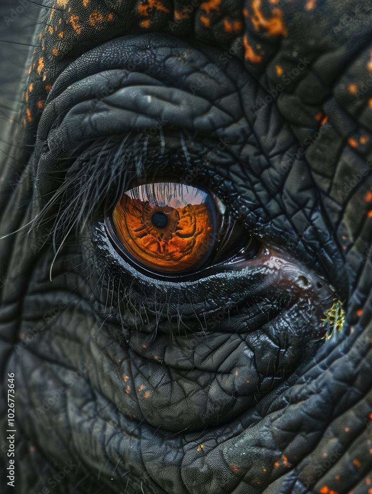 Poster the photograph highlights the intricate texture of an elephant's skin and the captivating depth of i