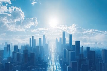 Obraz premium Modern Skyline of a Futuristic Urban City Under a Bright Sun