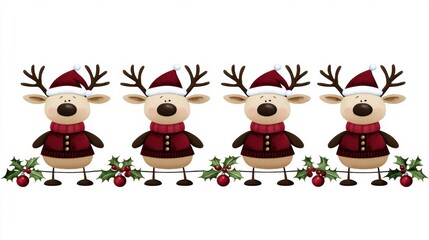 Fototapeta premium Cute Christmas Reindeer Characters with Santa Hats