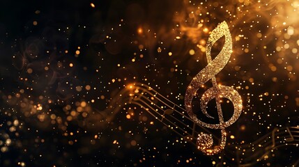 Golden glittering musical note against a black backdrop
