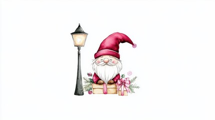 Cheerful Santa with Lantern and Gifts for Christmas