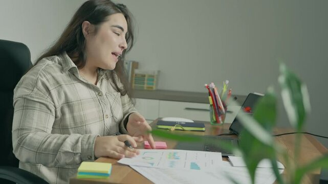 young woman study hard overnight brownout bored remote learn online read data tired sitting head in hands at home office desk workplace think worry in job tough stress workforce issue. High quality 4k