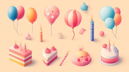 A Collection of Colorful Birthday Party Decorations and Cakes