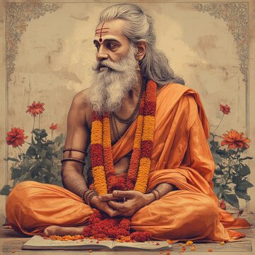 Guru Purnima/Vyasa Purnima Illustration or Poster: Celebrating the Birthday of Ved Vyasa with Vector Graphics