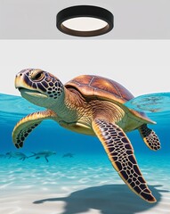 Obraz premium a curious sea turtle swimming in the ocean on plain white background